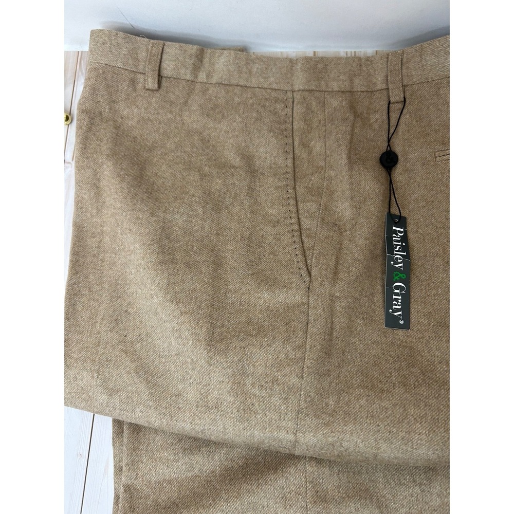 Paisley & Gray Beige Flat Front Wool Poly Blend Solid Dress Pants Size 50/32 Big - Picture 11 of 13